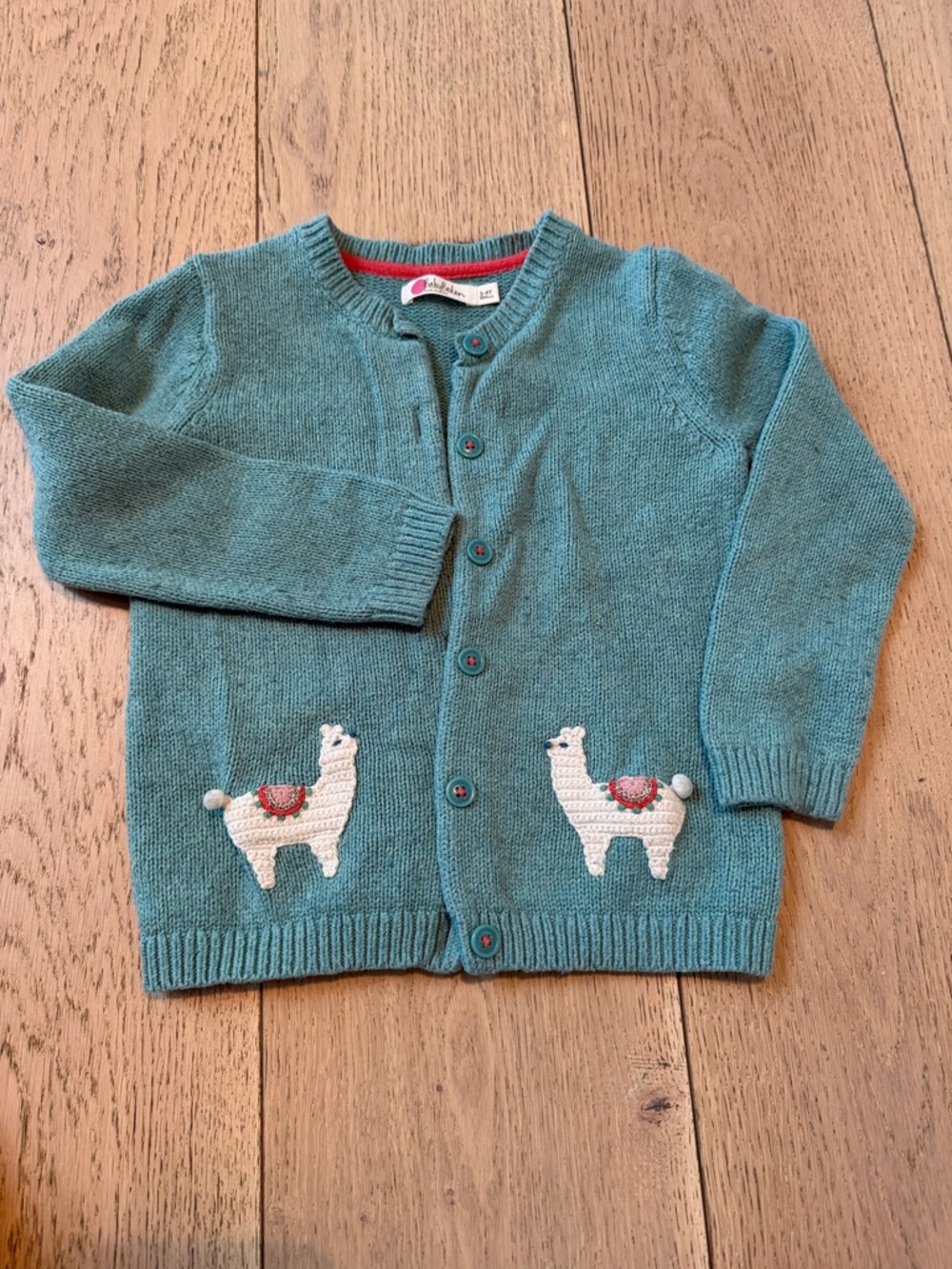 Baby Boden Teal Knit Cardigan with Lamas